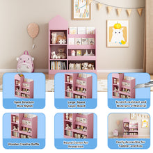 Load image into Gallery viewer, Pink Kids Wooden Bookshelf Toy Storage Organizer with Bookcase, Kid's Bin Storage Unit with 6 Compartments 2 Baskets Bins Toys Box Organizer, Children Multi Shelf Cubby for Books, Toys Shelf
