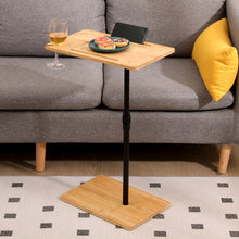 Load image into Gallery viewer, Bamboo Couch Tray Table Height Adjustable C-Shaped End Table with Slots 2 Tier Sofa Side Table for Living Room &amp; Bedroom (Rectangle + Rectangle)
