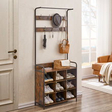 Load image into Gallery viewer, Coat Rack, Hall Tree with Shoe Rack for Entryway, 3-in-1 Entryway Coat Rack and Storage Rack, with 7 Hooks, a Hanging Rod
