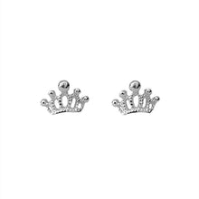Load image into Gallery viewer, Fashion Sweet Mini Simple Hollowed Out Crown 925 Silver Needle Ear Studs Women Jewelry Gift

