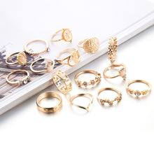 Load image into Gallery viewer, 15PCS/Set Fashion Vintage Head Gold Coin Cross Pattern Rings Women Jewelry Gift
