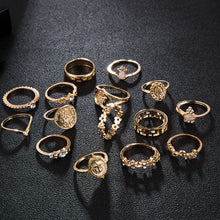 Load image into Gallery viewer, 15PCS/Set Fashion Vintage Head Gold Coin Cross Pattern Rings Women Jewelry Gift
