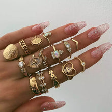 Load image into Gallery viewer, 15PCS/Set Fashion Vintage Head Gold Coin Cross Pattern Rings Women Jewelry Gift
