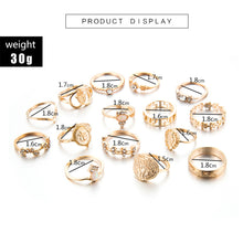 Load image into Gallery viewer, 15PCS/Set Fashion Vintage Head Gold Coin Cross Pattern Rings Women Jewelry Gift
