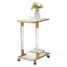 Load image into Gallery viewer, Golden Side Table, Acrylic Sofa Table, Glass Top C Shape Square Table with Metal Base for Living Room, Bedroom, Balcony Home and Office
