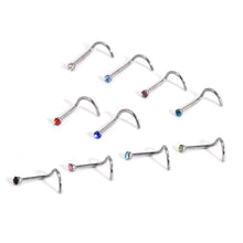 Load image into Gallery viewer, 10PCS/Pack 2mm Colorful Rhinestone Stainless Steel Nose Nail Body Piercing Accessories
