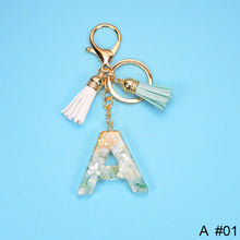 Load image into Gallery viewer, Women Fashion 26 Letters Resin Keychains Gold Foil Bag Pendant Charms Handbag Accessories Tassel Key Rings
