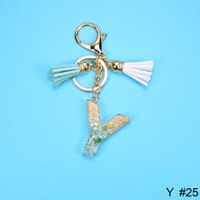 Load image into Gallery viewer, Women Fashion 26 Letters Resin Keychains Gold Foil Bag Pendant Charms Handbag Accessories Tassel Key Rings
