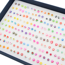 Load image into Gallery viewer, 20 Pairs/30 Pairs/40 Pairs/50 Pairs Simple Cute Cartoon Clay Flower Fruits Animal Earrings Kit Jewelry Gift
