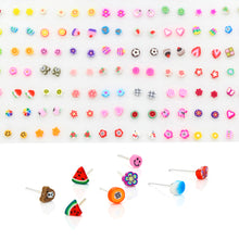 Load image into Gallery viewer, 20 Pairs/30 Pairs/40 Pairs/50 Pairs Simple Cute Cartoon Clay Flower Fruits Animal Earrings Kit Jewelry Gift
