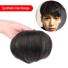 Load image into Gallery viewer, Clip in Hair Bangs for Men Short Straight Real Hair Wigs Bald Foreheads Natural Male Wig Heat Resistant Fiber Toupee
