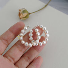 Load image into Gallery viewer, Women Natural Freshwater Pearl Baroque Circle Hoop Earrings 925 Sterling Silver Fashion Korean Jewelry
