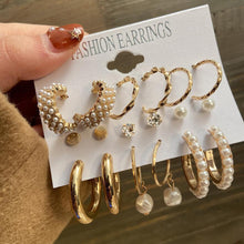 Load image into Gallery viewer, Fashion Elegant Pretty Geometric Pearl Zircon Set Earrings For Women Girls Jewelry Gift
