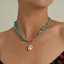 Load image into Gallery viewer, Simple Fashion Special Shaped Pearl Turquoise OT Clasp Necklace Women Girls Jewelry Gift
