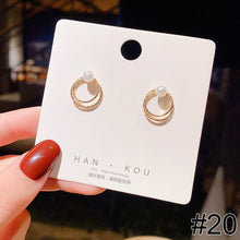 Load image into Gallery viewer, 1 Pair Women Simple Silver Needle Pearl Cat's Eye Stone Stud Fashion Jewelry Eardrop Earrings
