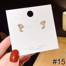 Load image into Gallery viewer, 1 Pair Women Simple Silver Needle Pearl Cat's Eye Stone Stud Fashion Jewelry Eardrop Earrings
