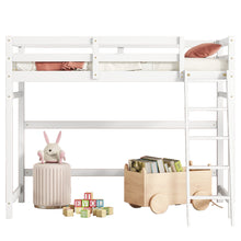 Load image into Gallery viewer, Twin Size High Loft Bed with inclined Ladder, Guardrails,White
