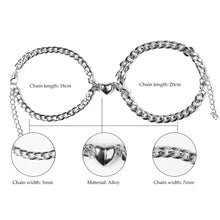 Load image into Gallery viewer, 2Pcs/pair Fashion Stainless Steel Couple Bracelets Magnetism Heart Charm Creative Chain Bracelets Jewelry Gift For Women Men
