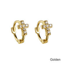 Load image into Gallery viewer, 1 Pair Gold-plated Mini Zircon Hoop Earrings Piercing Ear Clip Cubic Otic Cartilage Earring Stud Women Cross Ear Ornament
