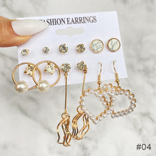 Load image into Gallery viewer, 6pcs/set Women Vintage Gold Hoop Set Diamond Pearl Earrings Fashion All-match Earrings Temperament Accessories Jewelry
