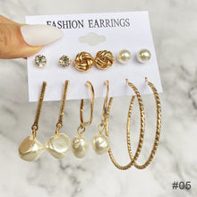 Load image into Gallery viewer, 6pcs/set Women Vintage Gold Hoop Set Diamond Pearl Earrings Fashion All-match Earrings Temperament Accessories Jewelry
