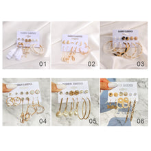 Load image into Gallery viewer, 6pcs/set Women Vintage Gold Hoop Set Diamond Pearl Earrings Fashion All-match Earrings Temperament Accessories Jewelry
