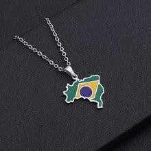 Load image into Gallery viewer, Stainless Steel Enamel Brazil Map Flag Pendant Necklace Silver/Gold Color for Party Birthday Jewelry Gifts
