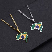 Load image into Gallery viewer, Stainless Steel Enamel Brazil Map Flag Pendant Necklace Silver/Gold Color for Party Birthday Jewelry Gifts
