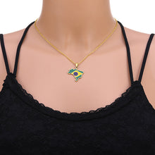 Load image into Gallery viewer, Stainless Steel Enamel Brazil Map Flag Pendant Necklace Silver/Gold Color for Party Birthday Jewelry Gifts
