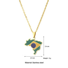Load image into Gallery viewer, Stainless Steel Enamel Brazil Map Flag Pendant Necklace Silver/Gold Color for Party Birthday Jewelry Gifts
