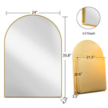 Load image into Gallery viewer, 24x36 Inch Arched Recessed Medicine Cabinet, Metal Framed Bathroom Wall Cabinet with Mirror and Adjustable Shelves, Wall Mirror with Storage for Bathroom, Matte Gold
