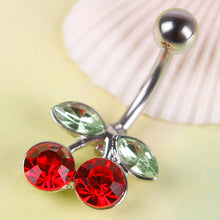 Load image into Gallery viewer, Pretty Rhinestone Red Cherry Navel Belly Button Barbell Ring Body Piercing
