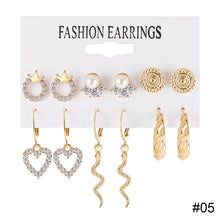 Load image into Gallery viewer, Fashion Creative Pearl Chain Earring Set Heart Moon Pentagram Stud Earrings Jewelry Accessories for Women
