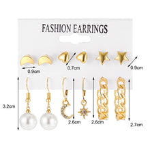 Load image into Gallery viewer, Fashion Creative Pearl Chain Earring Set Heart Moon Pentagram Stud Earrings Jewelry Accessories for Women
