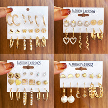 Load image into Gallery viewer, Fashion Creative Pearl Chain Earring Set Heart Moon Pentagram Stud Earrings Jewelry Accessories for Women
