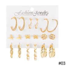 Load image into Gallery viewer, Fashion Creative Pearl Chain Earring Set Heart Moon Pentagram Stud Earrings Jewelry Accessories for Women
