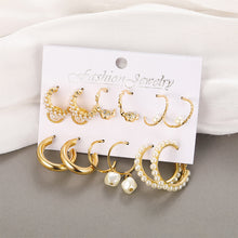 Load image into Gallery viewer, Fashion Creative Pearl Chain Earring Set Heart Moon Pentagram Stud Earrings Jewelry Accessories for Women
