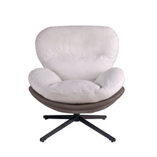 Load image into Gallery viewer, 360° Swivel Accent Chair, Modern Chenille Lounge Chair with Faux Leather and Black Metal Base Frame, Comfortable Reading Chair for Small Spaces, Living Room, Bedroom, Reading Corner, Office (White)
