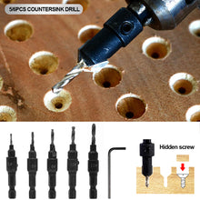 Load image into Gallery viewer, 4/5Pcs Countersink Drill Bit Set Woodworking Carpenter Tools Drilling Pilot Holes for Screw Sizes #5 #6 #8 #10 #12
