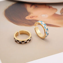 Load image into Gallery viewer, Retro Niche Checkerboard Ring Opening Adjustable Alloy Ring Simple Jewelry Accessory for Women
