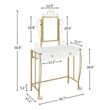 Load image into Gallery viewer, Vanity Mirror Table Set, Makeup Desk Vanity with Stool, Vintage Bedroom Vanity Lots Storage Dressing Table White for Women and Girls
