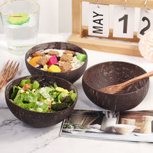 Load image into Gallery viewer, 12-14.5cm Natural Coconut Bowl and Spoon Creative Wooden Fruit Salad Coco Smoothie Ramen Bowl Mixing Bowl Healthy Diet Tableware
