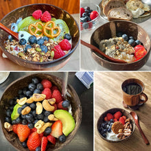 Load image into Gallery viewer, 12-14.5cm Natural Coconut Bowl and Spoon Creative Wooden Fruit Salad Coco Smoothie Ramen Bowl Mixing Bowl Healthy Diet Tableware
