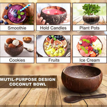 Load image into Gallery viewer, 12-14.5cm Natural Coconut Bowl and Spoon Creative Wooden Fruit Salad Coco Smoothie Ramen Bowl Mixing Bowl Healthy Diet Tableware

