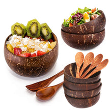 Load image into Gallery viewer, 12-14.5cm Natural Coconut Bowl and Spoon Creative Wooden Fruit Salad Coco Smoothie Ramen Bowl Mixing Bowl Healthy Diet Tableware
