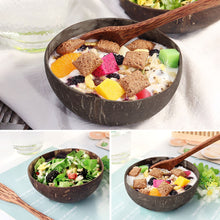 Load image into Gallery viewer, 12-14.5cm Natural Coconut Bowl and Spoon Creative Wooden Fruit Salad Coco Smoothie Ramen Bowl Mixing Bowl Healthy Diet Tableware
