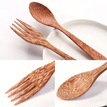 Load image into Gallery viewer, 12-14.5cm Natural Coconut Bowl and Spoon Creative Wooden Fruit Salad Coco Smoothie Ramen Bowl Mixing Bowl Healthy Diet Tableware
