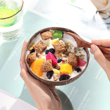 Load image into Gallery viewer, 12-14.5cm Natural Coconut Bowl and Spoon Creative Wooden Fruit Salad Coco Smoothie Ramen Bowl Mixing Bowl Healthy Diet Tableware

