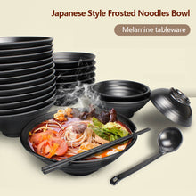 Load image into Gallery viewer, Japanese Style Melamine Beef Ramen Bowl Fast Food Tableware Black Frosted Noodles Soup Bowl Spoon Dinnerware Kitchen Accessories
