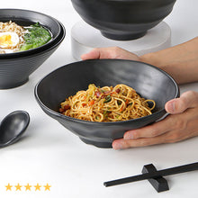 Load image into Gallery viewer, Japanese Style Melamine Beef Ramen Bowl Fast Food Tableware Black Frosted Noodles Soup Bowl Spoon Dinnerware Kitchen Accessories

